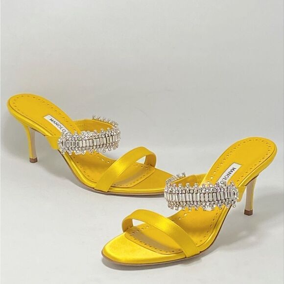 Manolo Blahnik Sako 70mm Silk Embellished Sandals size 37 - Picture 7 of 11